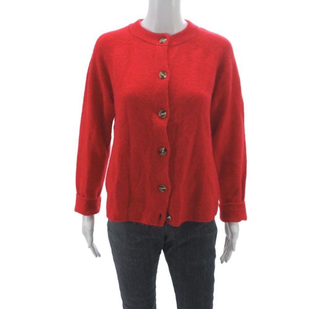 Zara Womens Cardigan Red Long Sleeve Round Neck Classic Size M